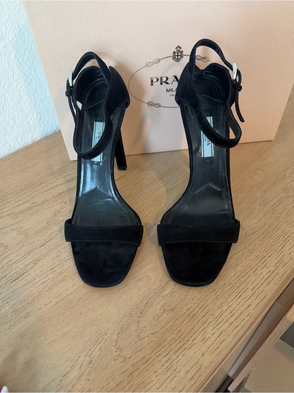 Prada Black Suede Ankle-Strap High Heel Slingback